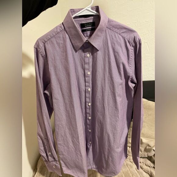 Saks Fifth Avenue Button Up Shirt Mens Purple Striped - Picture 9 of 9
